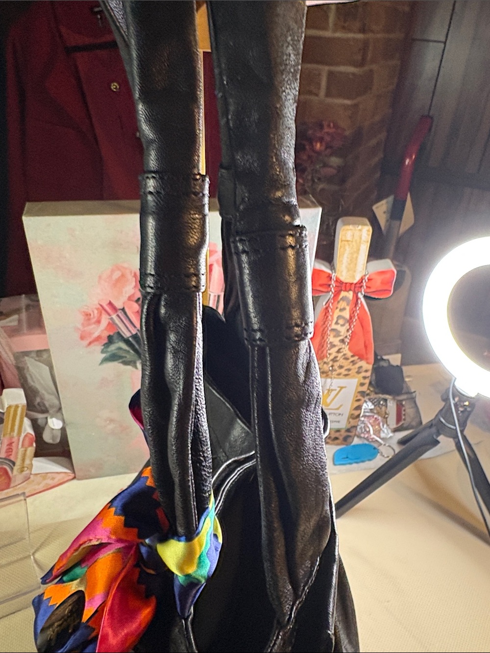 See by Chloé Black Leather Shoulder Bag with Multicolor Scarf Accent - Picture 12 of 13